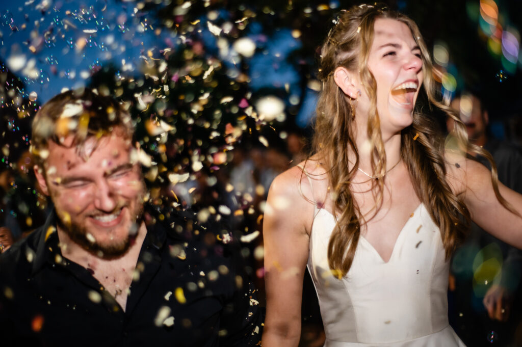 COuple exiting their wedding