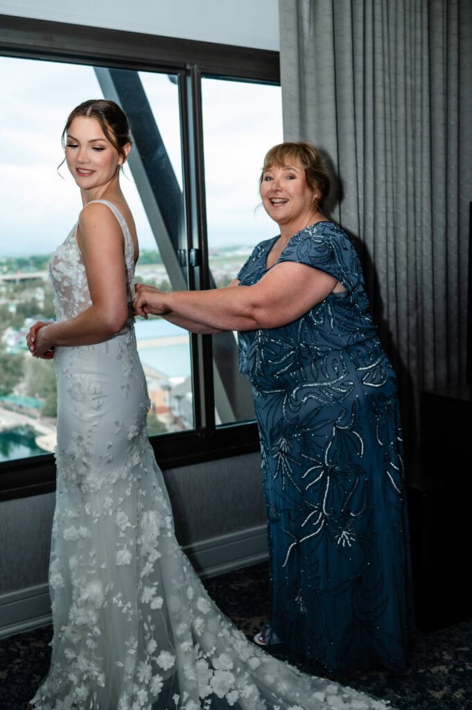 Bride and her mom getting ready

